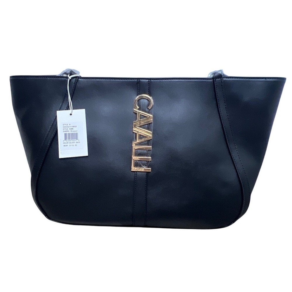 Cavalli Class Sandra Shopper‎ Tote Work Bag Black Onyx Gold Logo Zip LuxNWT